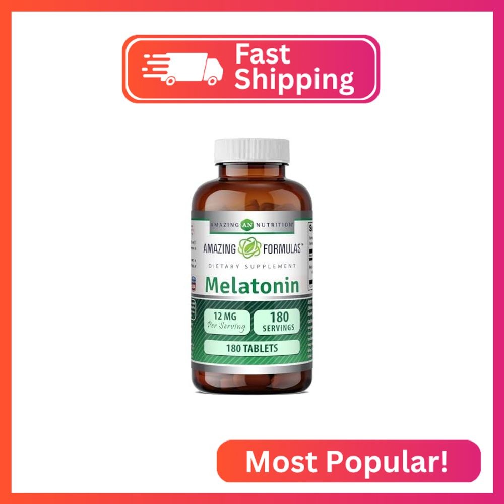 Amazing Formulas Melatonin Supplement | Unflavored | 12 Mg Per Serving | 180 Tab
