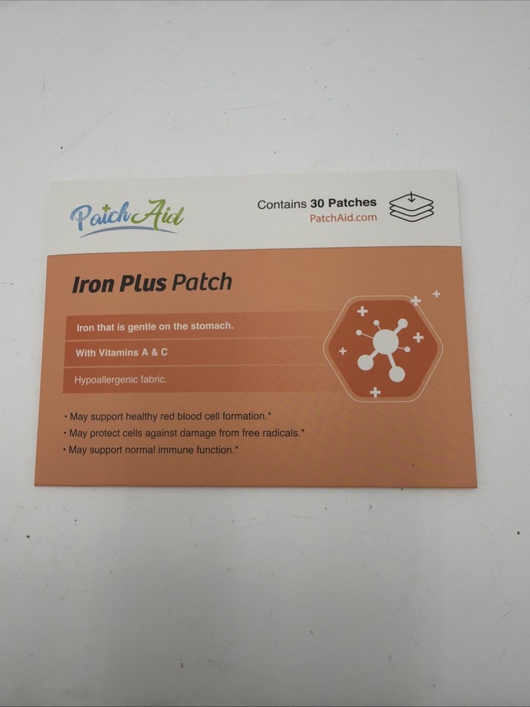 Iron Plus by Patch Aid 30 Day Supply Immune Function Vitamins A & C