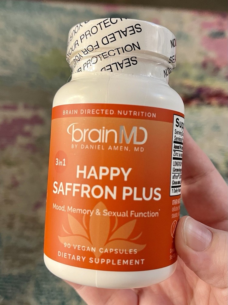 BrainMD Happy Saffron Plus Saffron Curcumin Zinc Vegan Gluten Free 90 Capsules