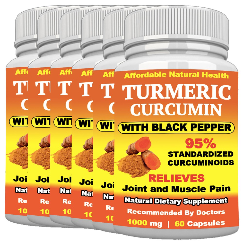 6 TURMERIC CURCUMIN 95% HIGHEST POTENCY WITH BLACK PEPPER FOR FAST ABSORPTION