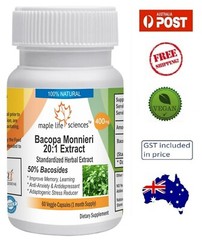 Bacopa Monnieri 20:1 Extract Capsules – 400mg – AU Stock