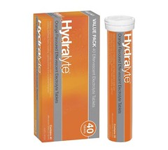 Hydralyte Effervescent Electrolyte Orange Flavoured For Dehydration 40 Tablets