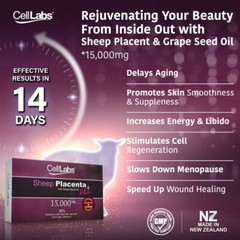 CellLabs Sheep Placenta Grape Seed Oil 15000mg x 30&rsquo;s, Delays Aging Supplement