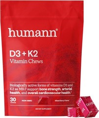 HumanN D3 + K2 Vitamin Chews Non GMO Mixed Berry Flavor Bone Strength 30 Count